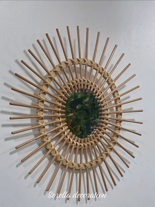 Mirroir boheme en bois hetre et rotin
