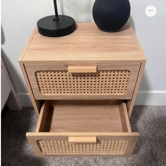 Table de Chevet boheme en bois et cannage