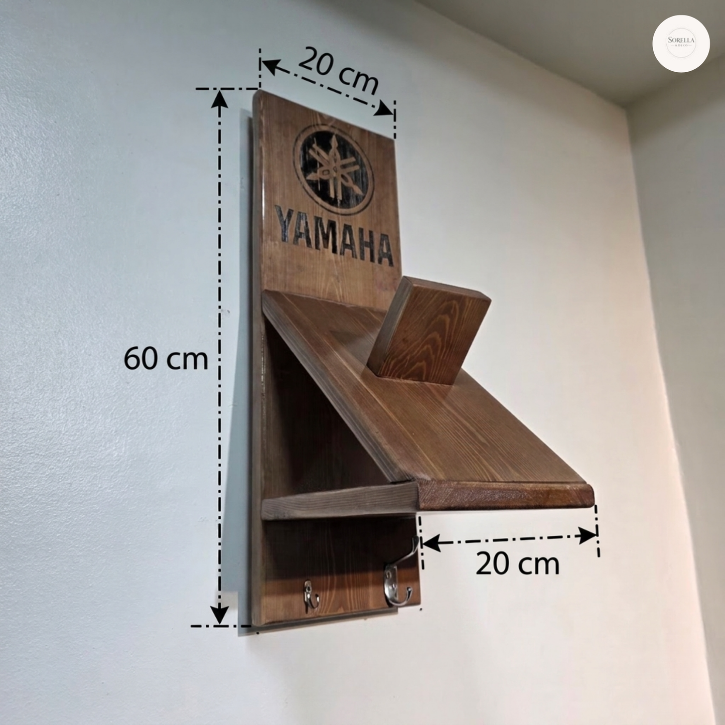 Support casque mural en bois massif
