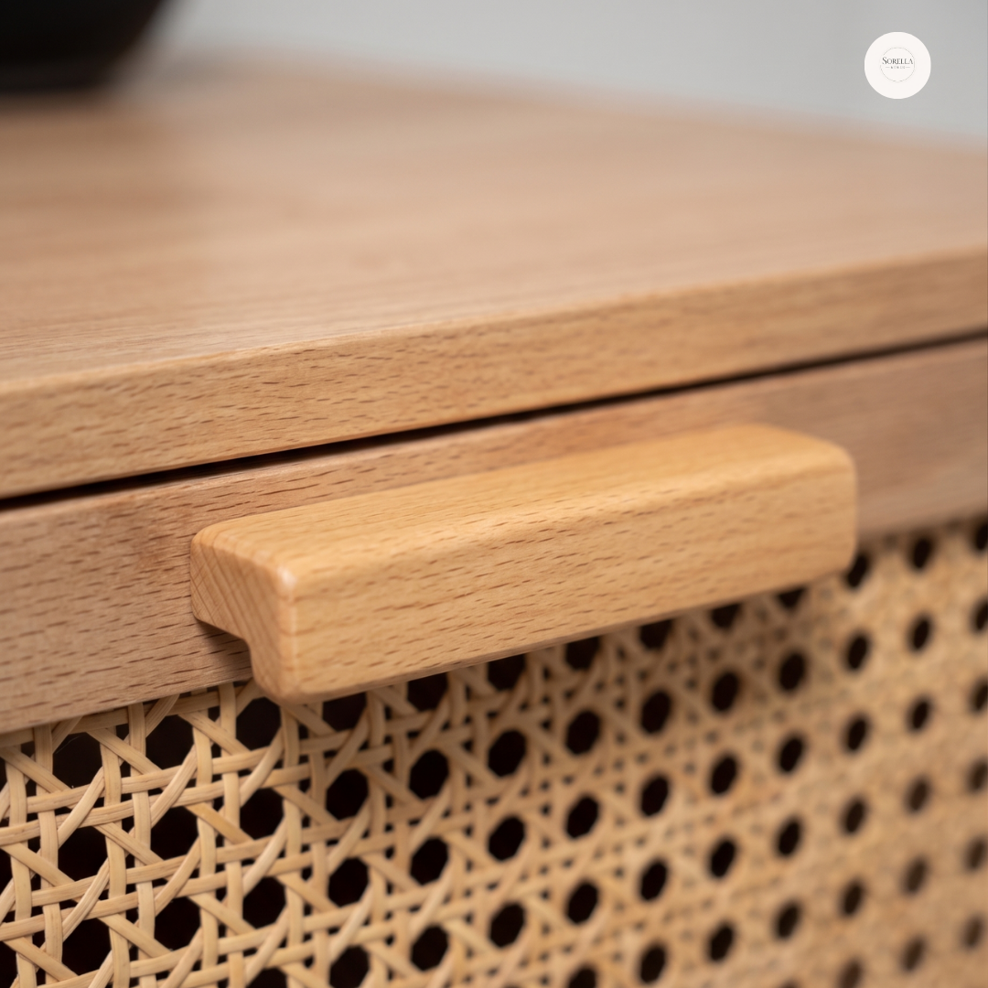 Table de Chevet boheme en bois et cannage