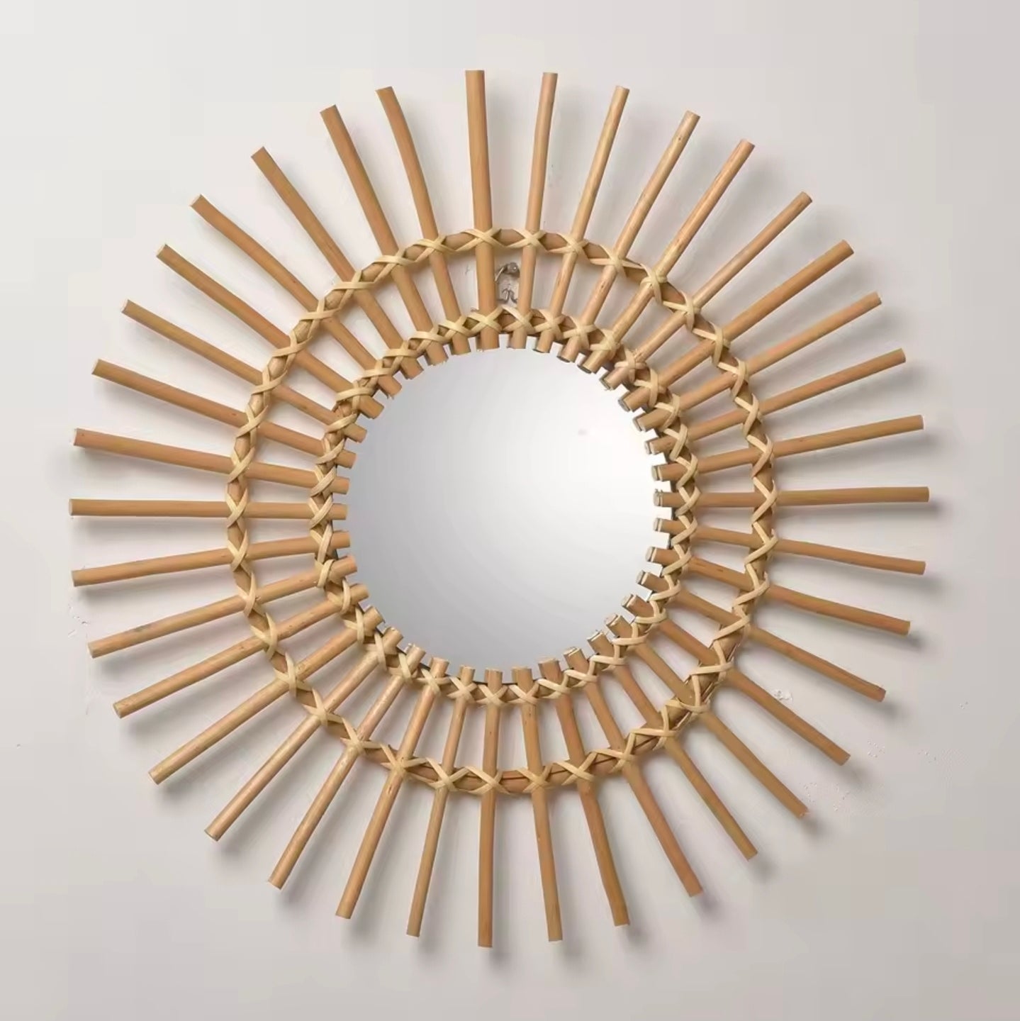 Mirroir boheme en bois hetre et rotin