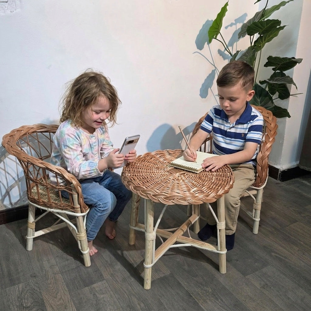 Tete a tete luxeuse pour enfant en Rotin naturel